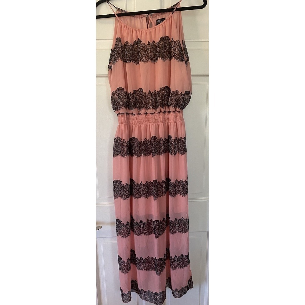 Enfocus Studio Spaghetti Strap Pink And Black Lined Long Dress SZ 14
